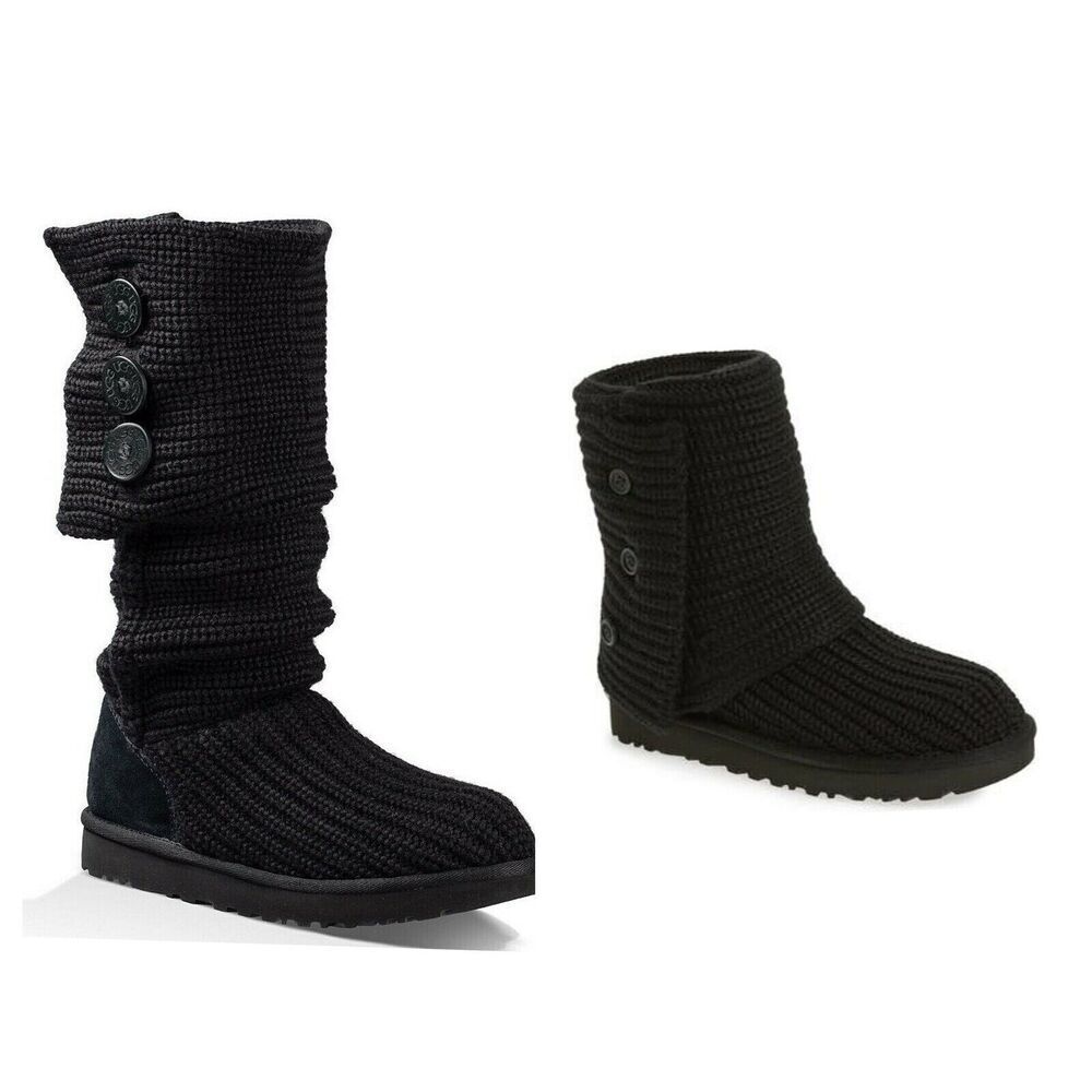 UGG Classic Cardy Womens Size 7 Black Knit Fold Down Boots Shoes Warm Cozy